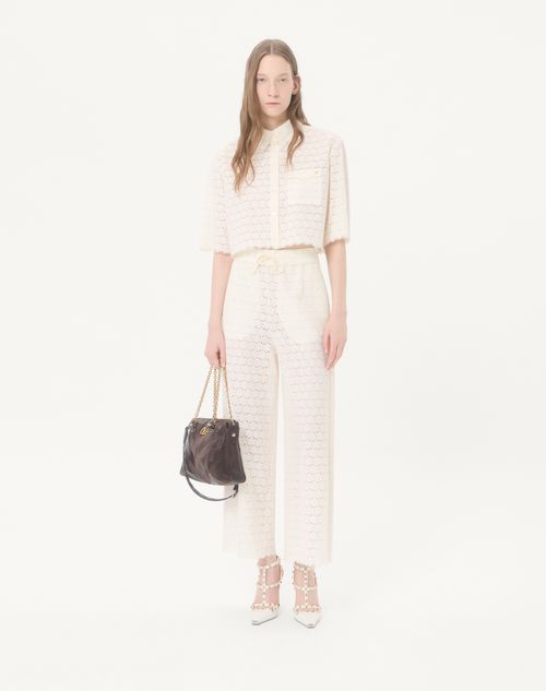 Valentino - Pants In Fleurs A Jour Micro Cotton - Latte - Woman - Trousers And Shorts
